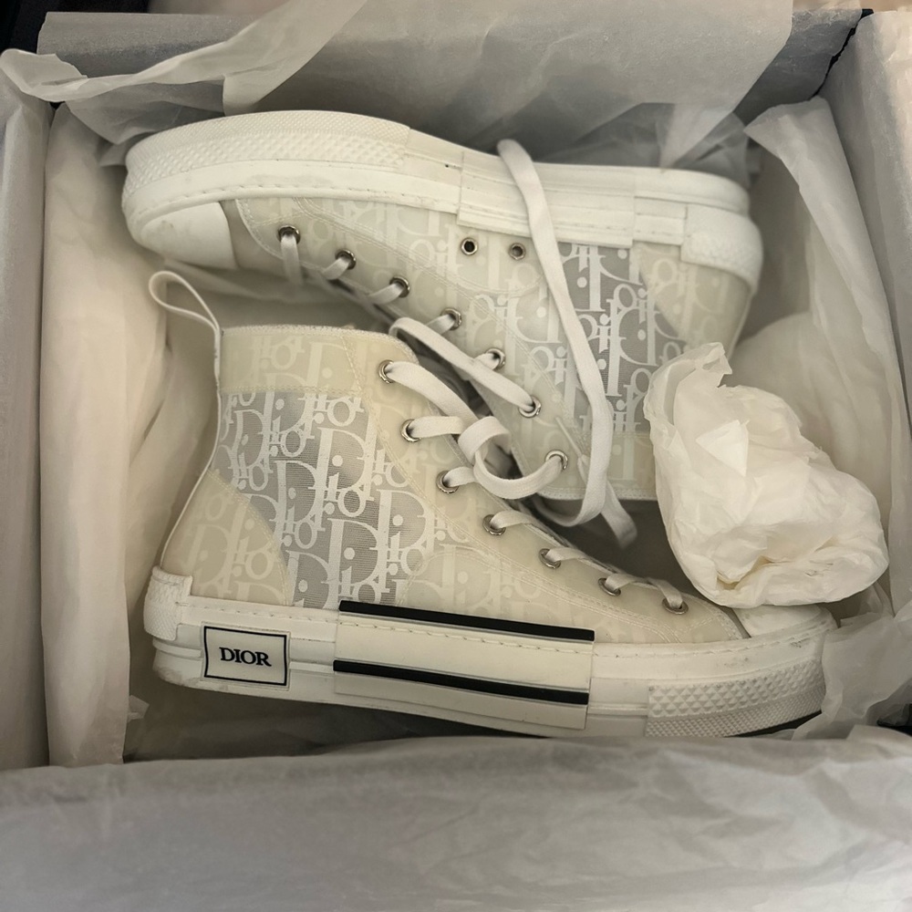 Dior High-Top Sneakers in Cream and Gray